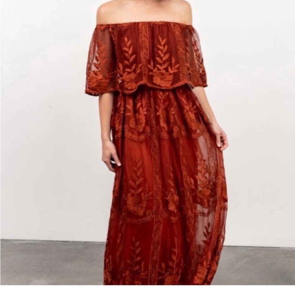 Leon Off Shoulder Maxi Dress | Rust - XL - ONLY WORN ONCE